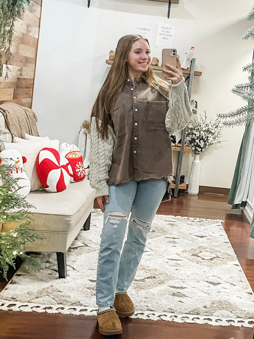 Contrast Sweater Sleeve Shacket